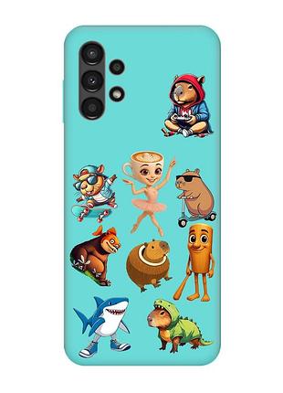 Матовый бирюзовый чехол на samsung galaxy a13 4g мемы (принт 415)