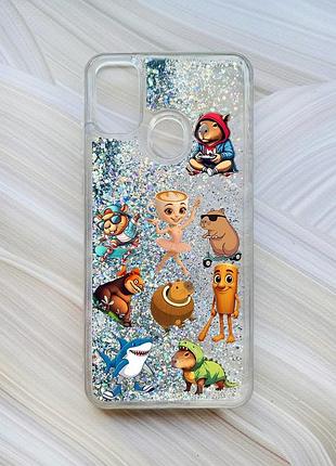 Чехол с плавающими серебряными блестками на samsung galaxy m30s/m21 мемы (принт 415)