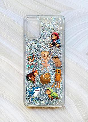 Чехол с плавающими серебряными блестками на samsung galaxy a31 мемы (принт 415)