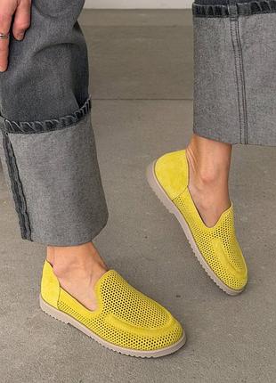 Женские лоферы анатомические barefoot лаймовый балетки летние с перфорацией натуральная замша 11808