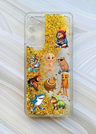 Чехол с плавающими золотыми блестками на samsung galaxy a25 (a256) мемы (принт 415)