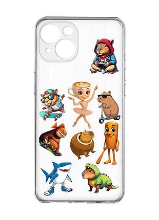 Прозрачный чехол с защитой камер на iphone 15 мемы (принт 415)