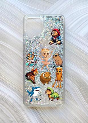 Чехол с плавающими серебряными блестками на samsung galaxy a22 4g/m22/m32 мемы (принт 415)