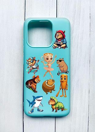 Матовий чохол на xiaomi redmi 12c бірюзовий меми (принт 415)