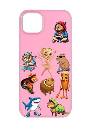 Матовый розовый чехол на apple iphone 14 plus мемы (принт 415)