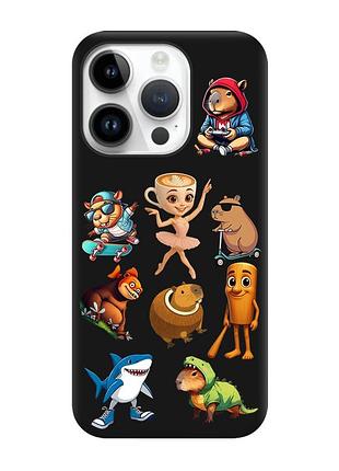 Матовий чорний чохол на apple iphone 14 pro меми (принт 415)