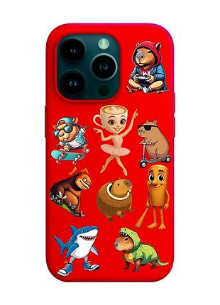 Матовый красный чехол на apple iphone 14 pro мемы (принт 415)