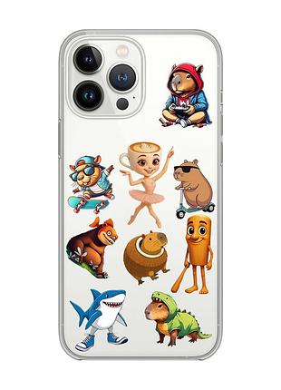 Прозрачный чехол с защитой камеры на iphone 14 pro мемы (принт 415)