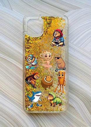 Чохол з плаваючими золотими блискітками на samsung galaxy a04 меми (принт 415)