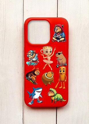 Матовый чехол на iphone 15 pro красный мемы (принт 415)
