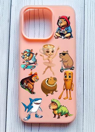 Матовый персиковый чехол на iphone 16 pro мемы (принт 415)