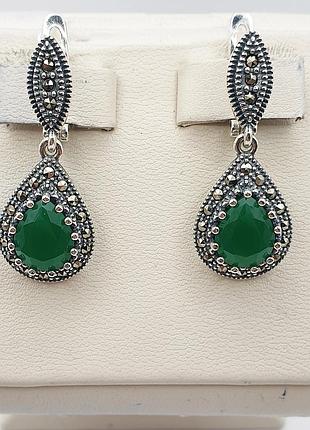 Сережки срібні зі хризопразом, марказитом 7,93 г
