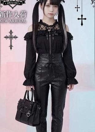 Блуза чорна на молніі з бантиком брошкою jirai kei dark lolita
