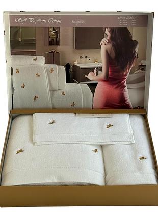 Набор полотенец maison d'or reve de papillon white brown махровые 30-50 см,50-100 см,85-150 см белые