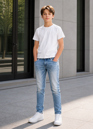 10-12 лет детские стрейчевые светлые джинсы унисекс на лето denim nik59