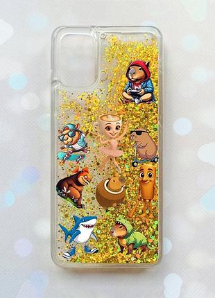 Чехол с плавающими золотыми блестками на samsung galaxy a03s (a037) мемы (принт 415)