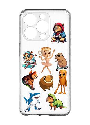 Прозрачный чехол с защитой камеры на iphone 15 pro мемы (принт 415)