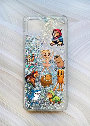 Чехол с плавающими серебряными блестками на samsung galaxy a04 мемы (принт 415)