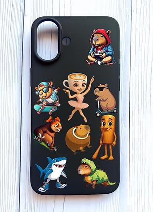 Матовый черный чехол на iphone 16 plus мемы (принт 415)