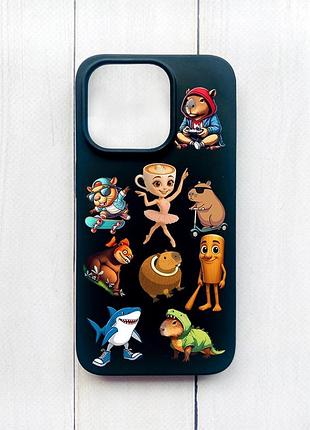 Матовий чохол на iphone 15 pro чорний меми (принт 415)