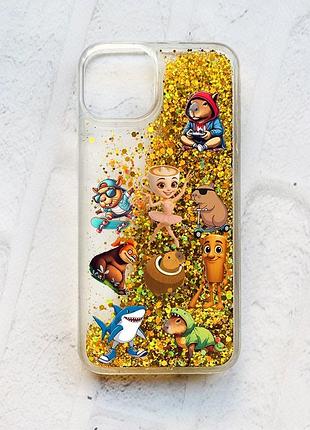 Чехол с плавающими золотыми блестками на iphone 13 мемы (принт 415)