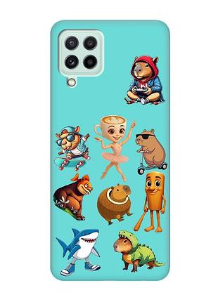 Матовый бирюзовый чехол на samsung galaxy m32/m22/a22 4g мемы (принт 415)