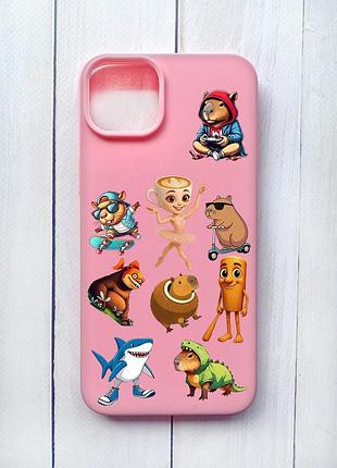 Матовий чохол на iphone 15 plus рожевий меми (принт 415)