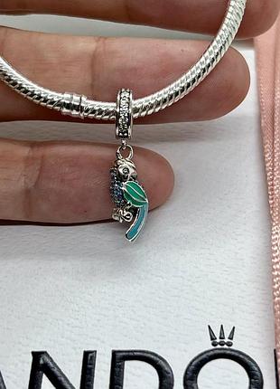 Серебряный шарм (бусина) pandora "попугай" пандора подарок для женщин