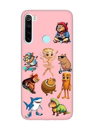 Матовый розовый чехол на xiaomi redmi note 8 мемы (принт 415)