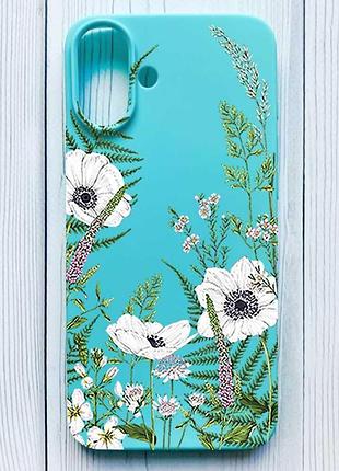 Матовый бирюзовый чехол на iphone 16 plus цветы полевые (принт 363)