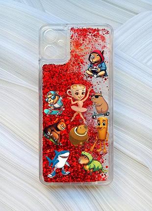 Чехол с плавающими красными блестками на samsung galaxy a05 (a055) мемы (принт 415)