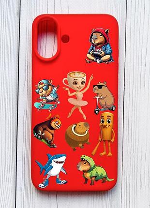 Матовий червоний чохол на iphone 16 plus меми (принт 415)