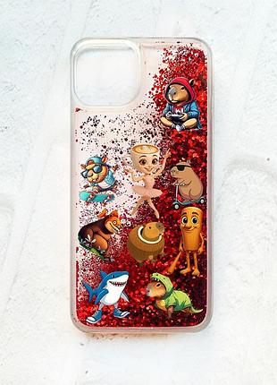Чехол с плавающими красными блестками на iphone 13 мемы (принт 415)