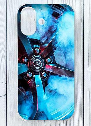 Чехол с утолщёнными углами на iphone 16 авто. колесо (принт 240)