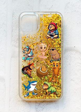 Чехол с плавающими золотыми блестками на iphone 11 мемы (принт 415)