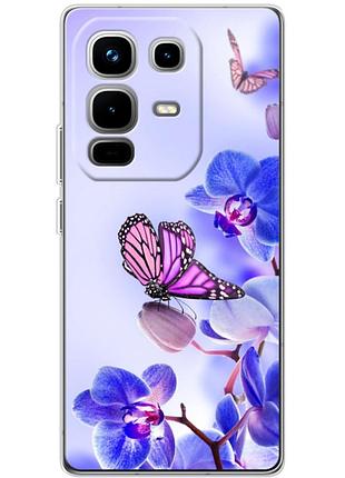 Чехол силиконовый с картинкой на infinix note 50 (цветок, бабочка на орхидее)