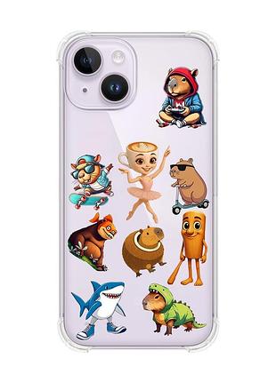 Чехол с утолщёнными углами на iphone 14 мемы (принт 415)