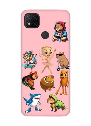 Матовый розовый чехол на xiaomi redmi 9c/10a мемы (принт 415)