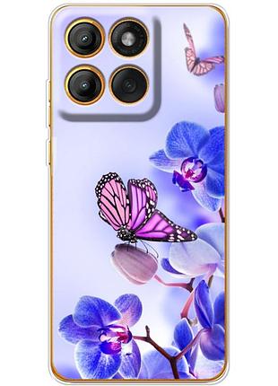 Чехол силиконовый с картинкой на motorola edge 60 pro (цветок, бабочка на орхидее)