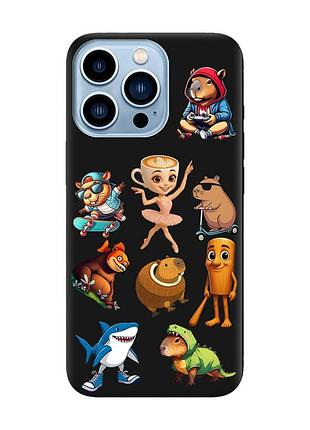 Матовый черный чехол на apple iphone 13 pro max мемы (принт 415)