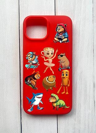Матовий чохол на iphone 15 червоний меми (принт 415)