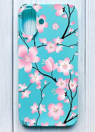 Матовий бірюзовий чохол на iphone 16 plus квітуча сакура (принт 282)