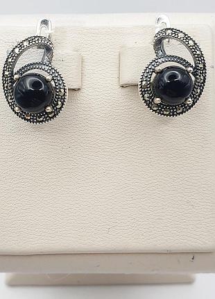 Сережки серебряные с агатом и марказитом 7,35 г