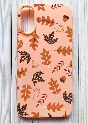 Матовый персиковый чехол на iphone 16 plus осень (принт 107)