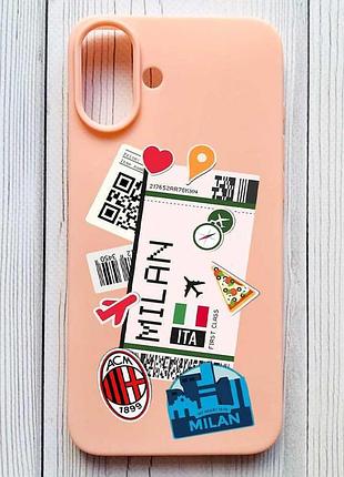 Матовый персиковый чехол на iphone 16 plus путешествия. италия (принт 325)