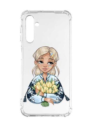 Чохол з потовщеними кутами на samsung galaxy a17 5g дівчина з тюльпанами (принт 23)