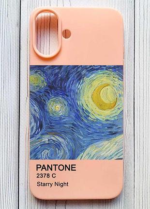 Матовый персиковый чехол на iphone 16 plus звездная ночь (принт 82)