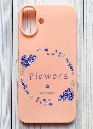 Матовый персиковый чехол на iphone 16 plus лавандовый венок (принт 19)
