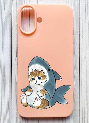 Матовый персиковый чехол на iphone 16 plus котёнок (принт 120)