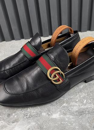 Gucci donnie web double gg loafers чоловічі туфлі лофери шкіра оригінал 42.5 eur